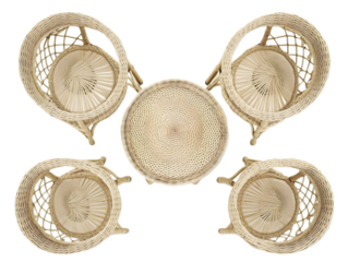 Overhead View Of Four Wicker Chairs And A Round Table Isolated Photo