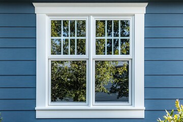 Chic Double Hung Window with Elegant Grilles and White Frame on Horizontal Vinyl Siding under a Classic Gable