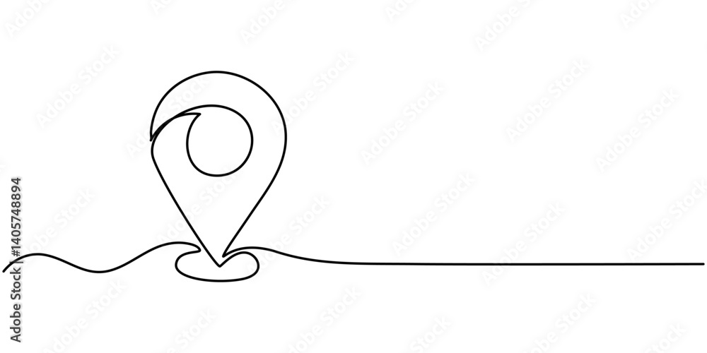 Poster geolocation icon vector illustration. continuous one line drawing navigator, location continuous one
