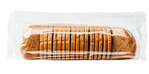 Photo of Sliced Brown Bread in Clear Plastic Package on Transparent Background