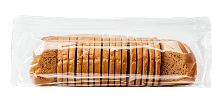 Photo of Sliced Brown Bread in Clear Plastic Package on Transparent Background