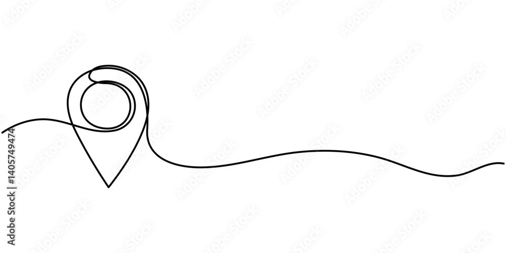 Poster geolocation icon vector illustration. continuous one line drawing navigator, location continuous one