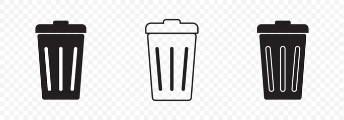 Trash can icon set, Trash bin icon. Delete icon set. delete button trash remove cancel. Web icon, delete button. Delete symbol flat style on Transparent Background. EPS 10.