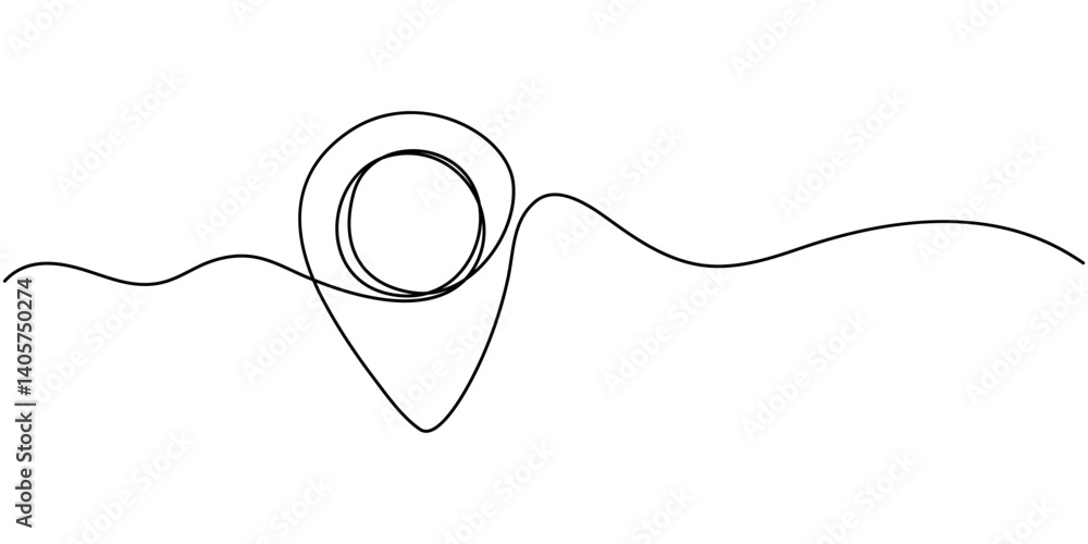 Poster geolocation icon vector illustration. continuous one line drawing navigator, location continuous one