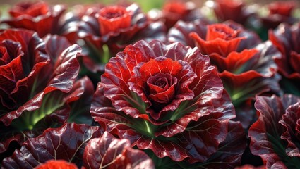 Gardening backdrop featuring red plants in bright sunlight.