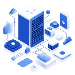 Modern cloud server infrastructure.  Complex interconnected network of components