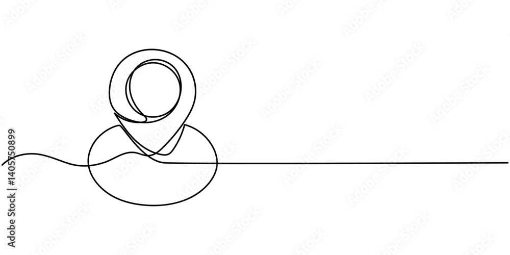 Poster geolocation icon vector illustration. continuous one line drawing navigator, location continuous one