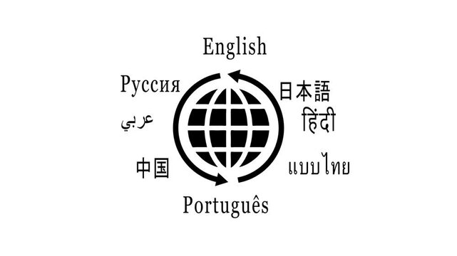 A solid icon of global languages, trendy editable. English language translation into Japanese language. translation icon concept. 4k video motion graphic animation with white screen background.