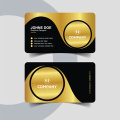 Luxurious Black Gold Business Card Design for Branding. Minimalist black business card with premium golden typography and accents.