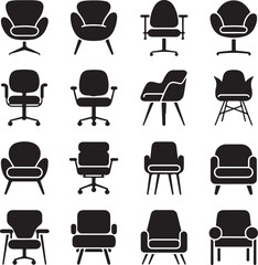 Set of black silhouettes of chairs vector on white background