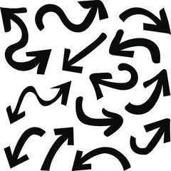 Hand drawn arrows collection Set simple flat arrows isolated on white background. Arrow mark icons and arrow paint.