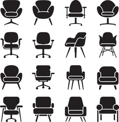Set of black silhouettes of chairs vector on white background