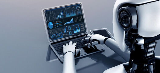 Fototapeta premium Business data dashboard provide business intelligence analytic for marketing strategy planning snugly with big data set to analyze customer demands and foreseeing business future 3D illustration