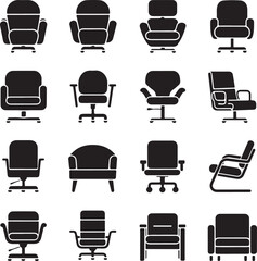 Set of black silhouettes of chairs vector on white background
