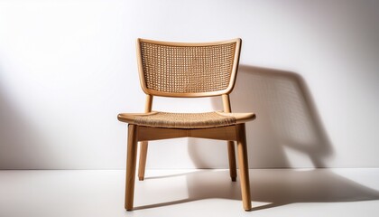 minimalist wooden chair with a woven seat isolated on a white background stylish and modern furniture design for interior decor and catalog use