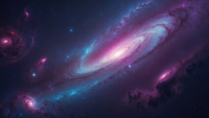 Obraz premium Panorama starry scene in a dark night. Deep sky of the Universe with noise and grain. Captured through long exposure and adjusted white balance.