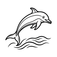 Obraz premium Stylized Dolphin Outline Ocean Wildlife Drawing in Vector Style and Simple Sea Creature Sketch