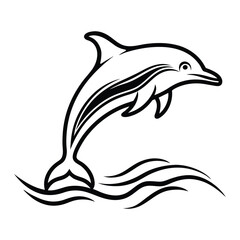Stylized Dolphin Outline Ocean Wildlife Drawing in Vector Style and Simple Sea Creature Sketch