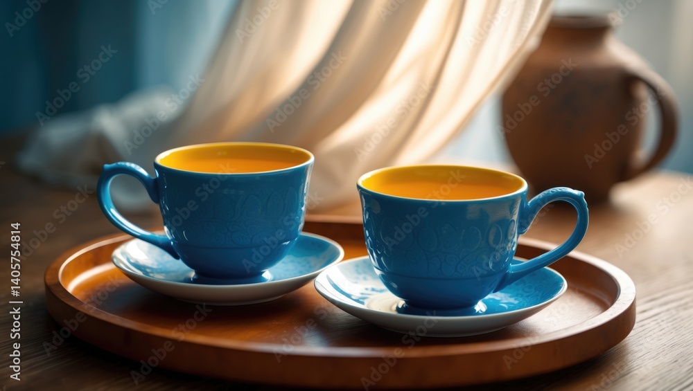 Poster obscured backdrop image of a mug or drink resting on the table