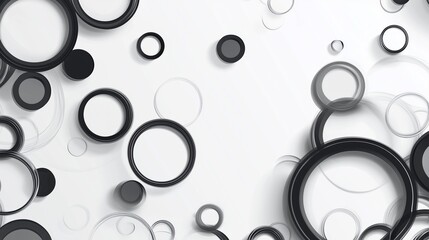 Dynamic Black and White Rings: An Abstract Composition with Overlapping Circles and Outlines Creating a Sense of Depth and Movement on a Light Background

