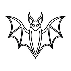 Black Bat Drawing Isolated Winged Creature Design with line art silhouette
