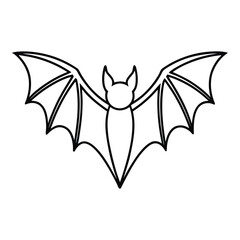 Black Bat Drawing Isolated Winged Creature Design with line art silhouette