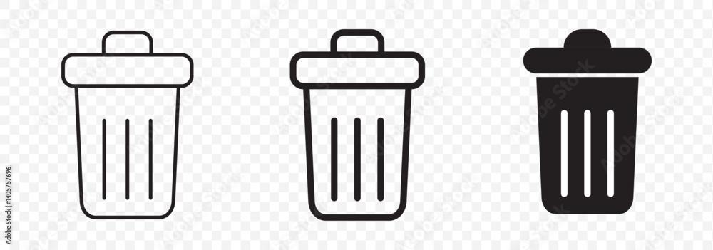 Poster bin icon vector set in black flat and line stroke style on transparent background. eps 10.