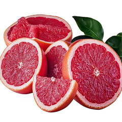 Photo of Grapefruit Slices with Green Leaves on Transparent Background