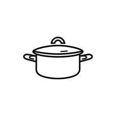 Saucepan Icon with Lid Vector, Kitchenware Outline Drawing on Transparent