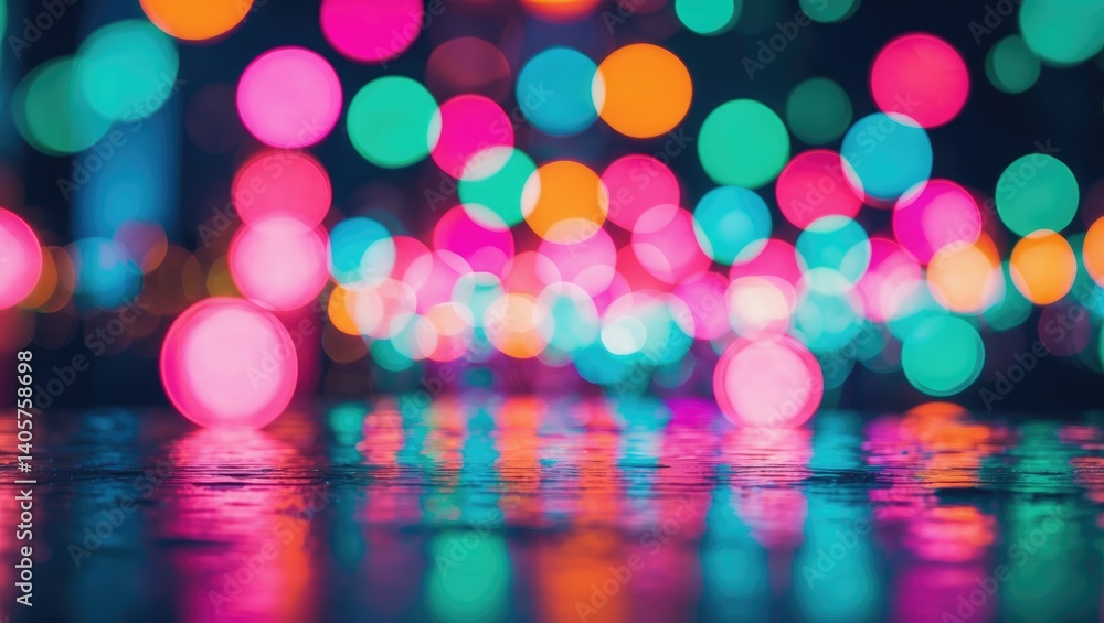 Poster bright bokeh blurred scenery. nighttime abstract lights. horizontal banner template for festivities 