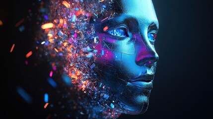 Abstract Human Face Made of Floating Glass Fragments