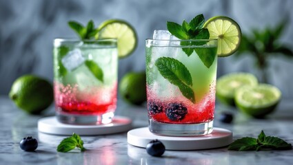 Lime and Mint Blueberry Mojito with Ice
