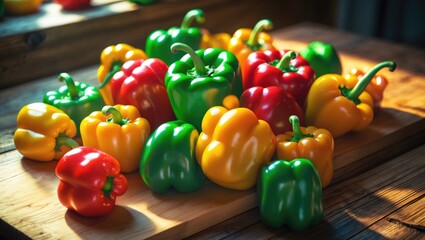 Vibrant bell pepper on wooden boards