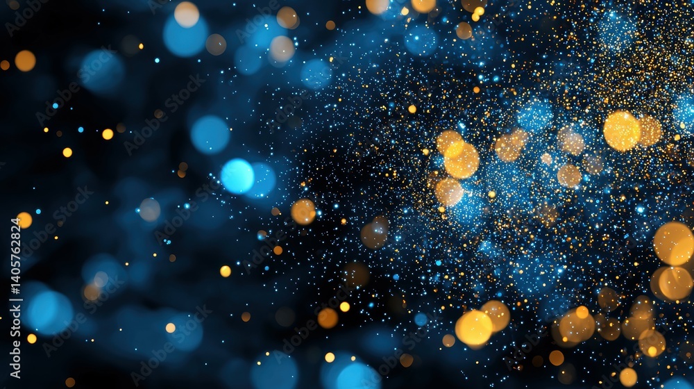 Poster dynamic dark blue texture with golden bokeh particles abstract background vibrant visuals high-quali