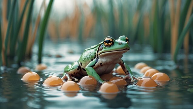 Common Brown Frog in Latin with Eggs Found in Europe