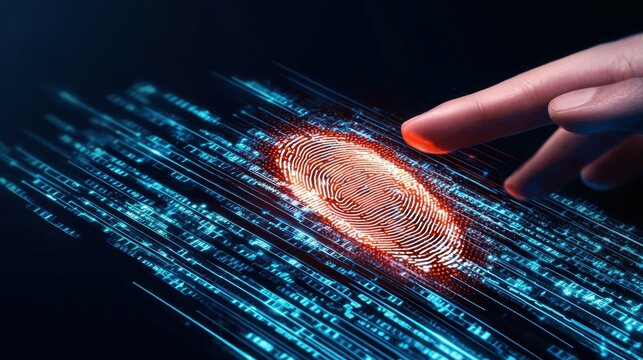 Digital fingerprint merging with data streams virtual environment technology abstract concept futuristic view