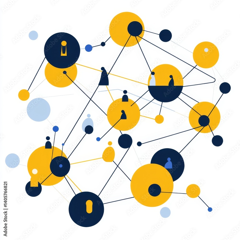 Poster network of interconnected individuals. a visual representation of a complex communication or collabo