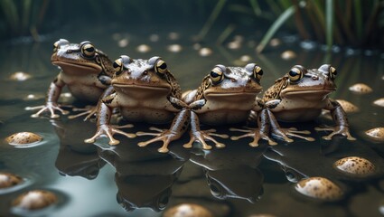 Fototapeta premium Common European Frogs with Eggs