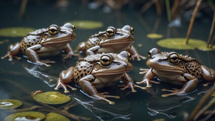 Obraz premium Egg-laying European Common Frogs
