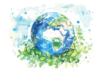 Green planet Earth in flat design on white background. Save the planet, save the earth, save the world. Vector illustration.	
