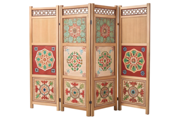 Decorative Folding Screen with White Botanical Design for Interior Decor.