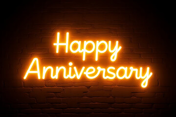 Obraz premium Happy Work Anniversary Typography in Neon Light Style Glowing Text Design for Office Celebrations, Employee Appreciation, and Digital Greeting Graphics 