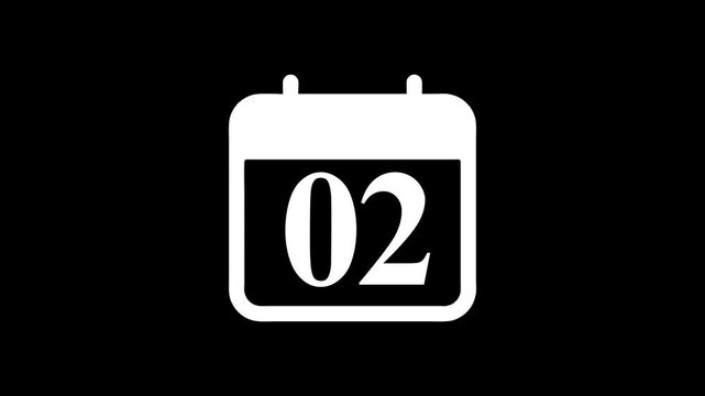 Animation of the date 2 on white color calendar on a black background.