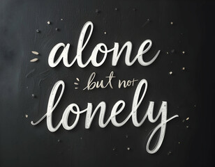 Hand Lettered Message Alone but Not Lonely on Dark Background