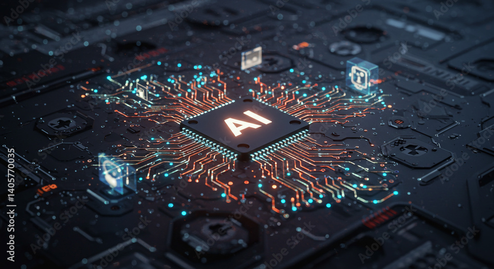 Poster the glowing heart of ai, a powerful engine of digital intelligence pulsating with energy, showcasing