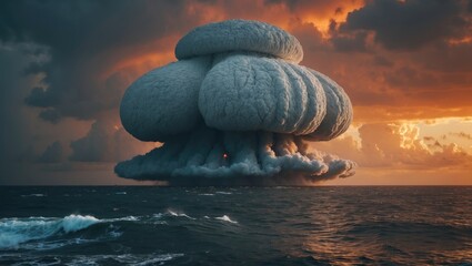 Underwater bomb explosion. Testing a weapon.