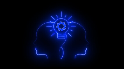 Think icon, concept of thinking and creative idea. finding answer, solution of the problem, invention and searching for new ideas.Glowing animated neon line of think icon isolated on Black background