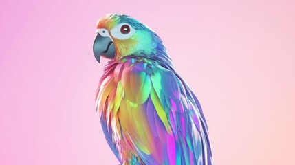 Fototapeta premium Vibrant exotic parrot displaying iridescent feathers against a clear bright backdrop