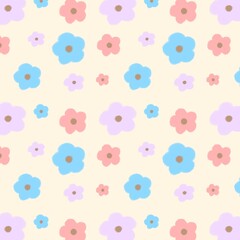 A seamless pattern featuring vibrant, colorful flowers in a lively and cheerful style. The seamless format ensures smooth repetition for both digital and print use.