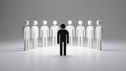 Racism visual representation. White paper individual against black paper individual